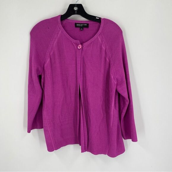 Jones New York Magenta Knit Sweater Cardigan size L - Picture 1 of 4